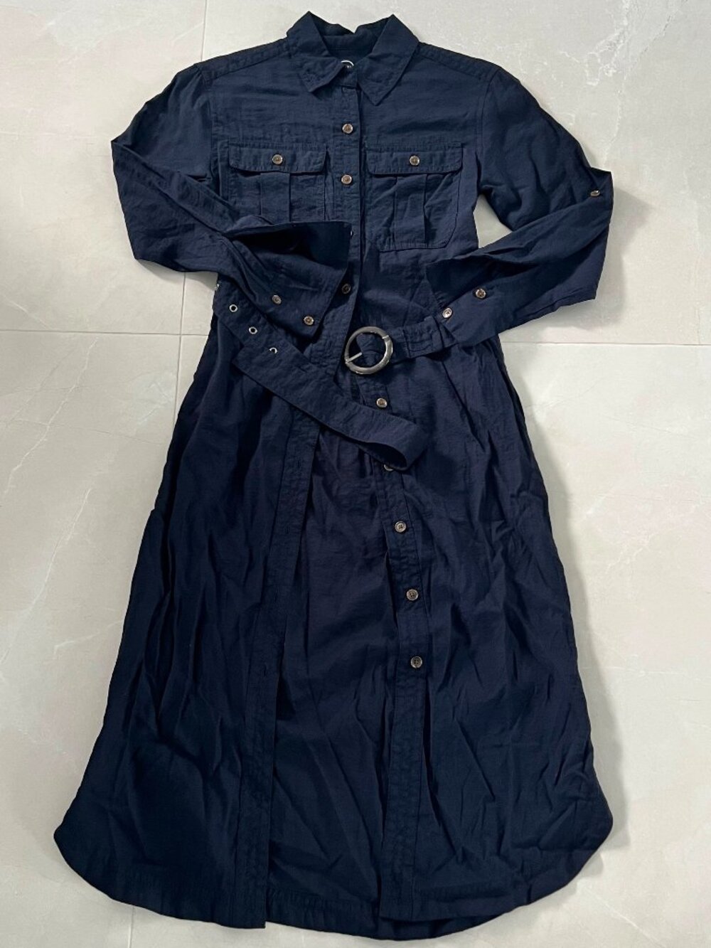 Banana Republic Navy Blue Belted Utility Shirt Dress (Size XXSP)
